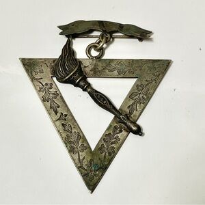 Silver tone Antique 1800's  Pythian Knights of Pythias Society pin Brooch Torch